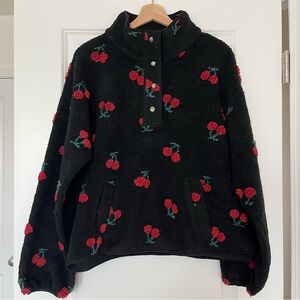 Vestique Black Pullover with Cherry Pattern